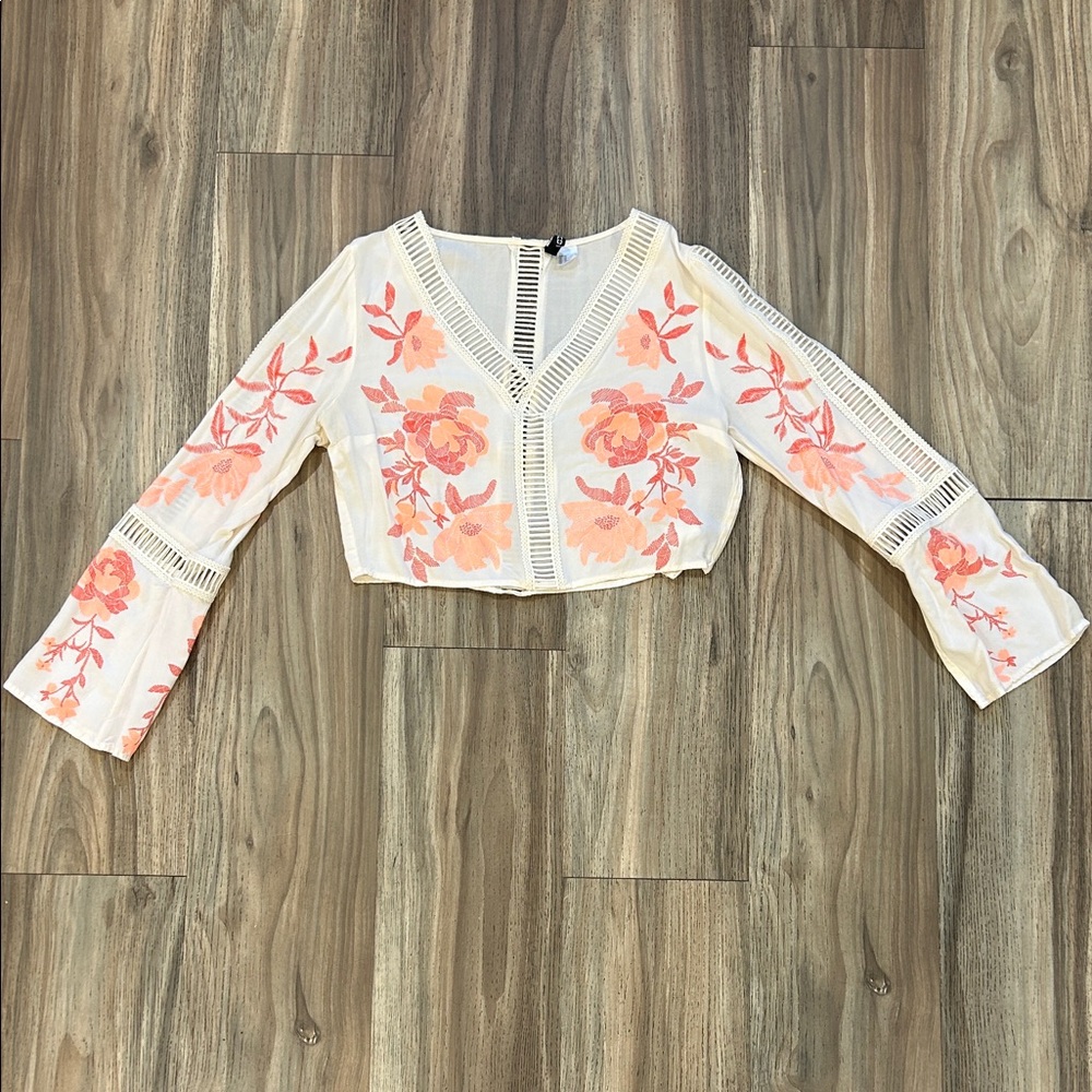 H&M Floral Women's Top - Cream and Pink